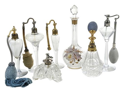 Cut Glass Orchid Bottle and Seven Atomizers