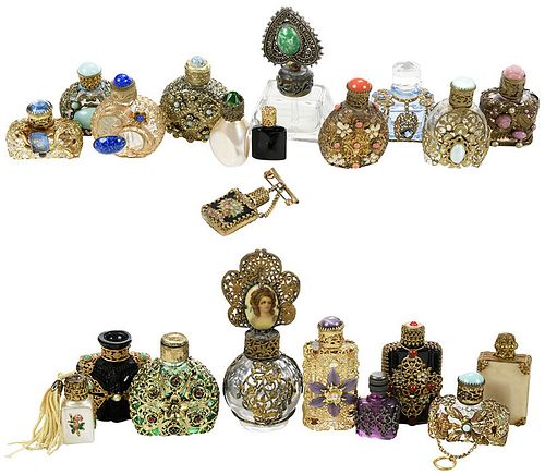 21 Assorted Small Filigree and Jeweled Perfumes