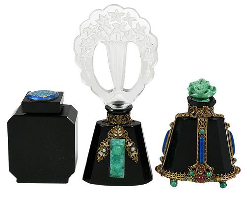 Three Black Glass Perfume Bottles