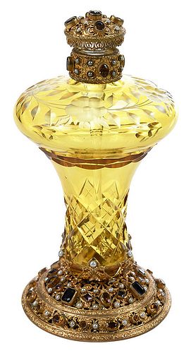 Austrian Art Glass and Jeweled Perfume Bottle