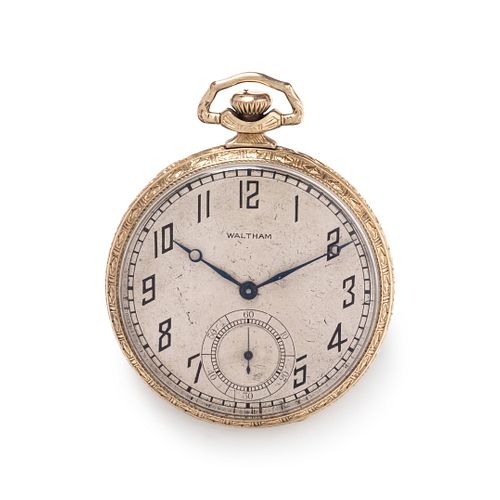 WALTHAM, GOLD-FILLED OPEN FACE POCKET WATCH WITH FOB CHAIN AND KNIFE