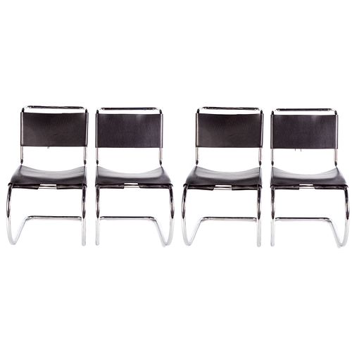 4 Mies Van Der Rohe MR Leather Chairs For Knoll