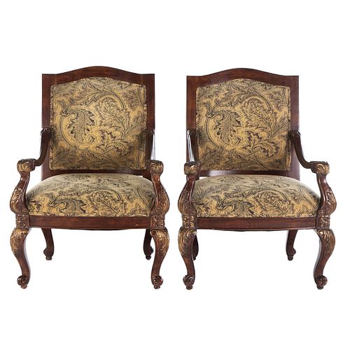 Pair of George III Style Upholstered Arm Chairs