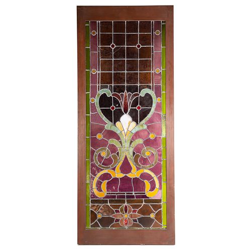 Large American Arts & Crafts Leaded Glass Panel