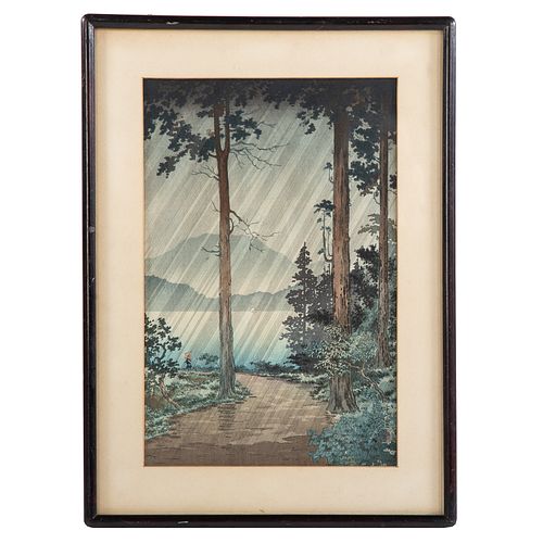Tsuchiya Koitsu. "Rain at Lake Hakone," woodblock
