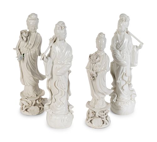 Four Chinese Blanc de Chine Porcelain Figures
Heights 16, 16 ¼, 16 ¼ and 14 ¼ inches.