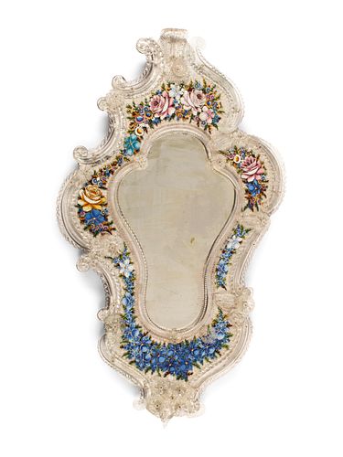 A Venetian Glass and Micro Mosaic Mirror
Height 37 x width 22 1/2 inches.