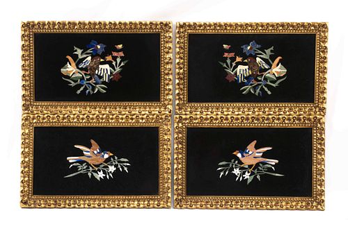 A Set of Four Italian Pietra Dura Plaques in Giltwood Frames
Height of frames 13 x width 21 inches.