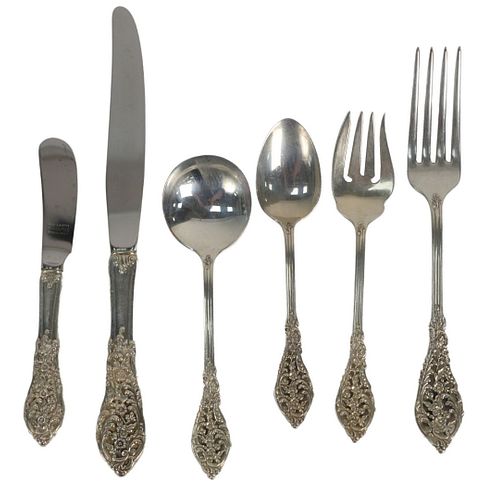 Reed and Barton Sterling Silver Flatware Set, seventy three piece setting for twelve to include 12 dinner forks; 11 salad forks; 12 soup spoons; 12 te