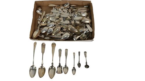Coin Silver Lot of Various Spoons and various makers, 83 t.oz. Provenance: From a Newport, Rhode Island historic home, in the same family since 1761.