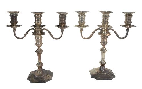 Pair of Gebelein Sterling Silver Candelabras, weighted, marked Gebelein Sterling 2553, height 11 1/2 inches. Provenance: From a Newport, Rhode Island 