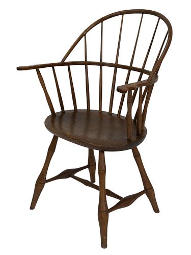 Windsor Bow Back Armchair, height 35 1/2 inches, seat height 17 inches.