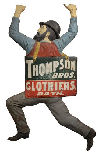 Clothier's Trade Sign, Thompson Brothers; Bath, Maine; pressed and painted tin, late 19th century or later, height 74 inches, width 50 inches.