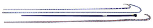 Four Piece Group of Glass Nailsea Canes and Walking Sticks, two having twist in red, white and blue; one with blue and white twist, and the other coba