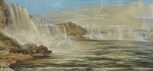 Washington Friend (British/American, 1820 - 1886), View of Niagara Falls, Summer 1850, watercolor on paper, signed lower left W.F. Friend, old labels 
