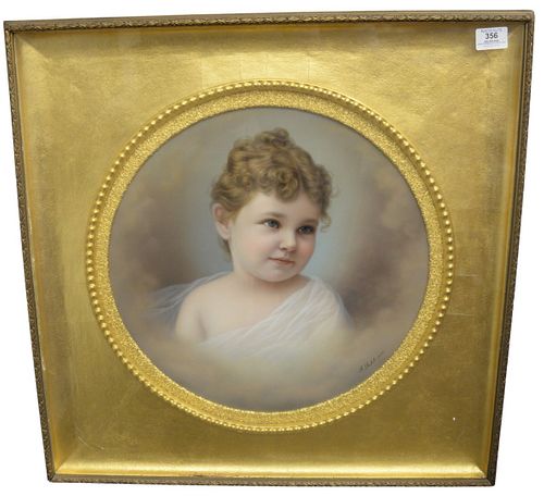A. Lubit (19th Century) Portrait of a young girl, oil on board, signed "A. Lubit, 1886," image diameter 17 inches.