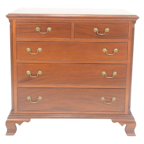 Chippendale Style Mahogany Chest having two over four drawers on ogee feet, signed Irion Furniture Company, height 33 1/2 inches, width 33 inches, top