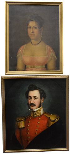 Two Framed Portraits to include a 19th century portrait of a man wearing a military suit, possibly Louis Severe Belloni, oil on wax lined canvas, unsi