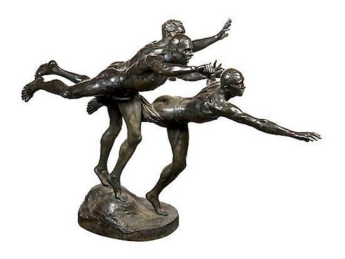 A French Bronze Figural Group Height 39 1/3 inches.