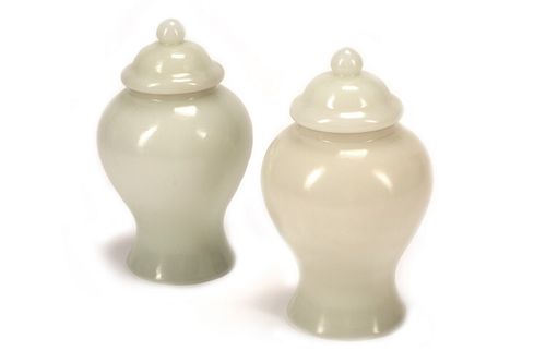 A Pair of Chinese White Glass Jars
Height 15 inches.