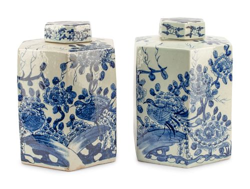 A Pair of Chinese Porcelain Hexagonal Tea Jars
Height 14 inches.