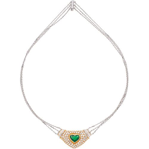 CHOKER WITH EMERALD AND DIAMONDS IN WHITE AND YELLOW 18K GOLD 1 emerald ~2.0 ct and 94 diamonds ~3.06 ct