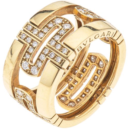 RING WITH DIAMONDS IN 18K YELLOW GOLD, BVLGARI, PARENTESI COLLECTION with 96 brilliant cut diamonds ~0.90 ct. Size: 6