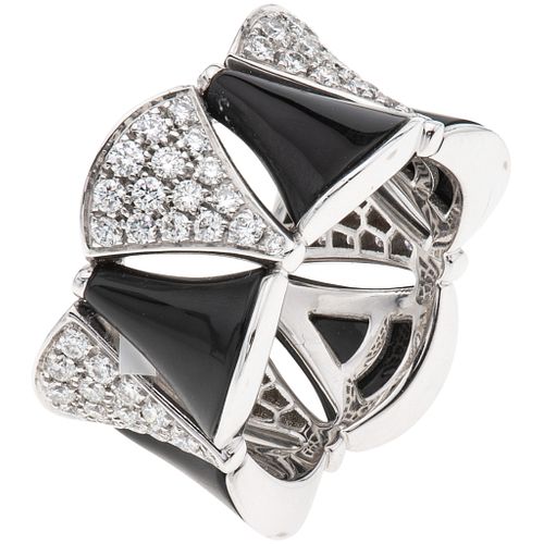 RING WITH ONYX AND DIAMONDS IN 18K WHITE GOLD, BVLGARI, DIVAS' DREAM COLLECTION with 80 brilliant cut diamonds. Size:7
