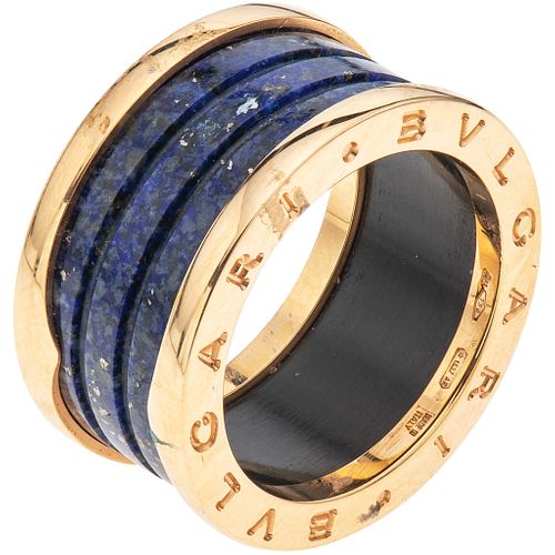 RING WITH MARBLE IN 18K PINK GOLD, BVLGARI, B.ZERO1 COLLECTION with blue marble application Weight: 8.5 g. Size: 7 ¾