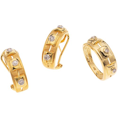 SET OF RING AND PAIR OF EARRINGS WITH DIAMONDS IN 18K YELLOW GOLD with 9 brilliant cut diamonds ~0.27 ct