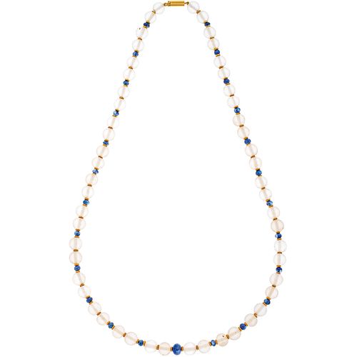 NECKLACE WITH SAPPHIRES AND CRYSTALS IN 18K YELLOW GOLD with 25 sapphire beads and 52 crystal beads