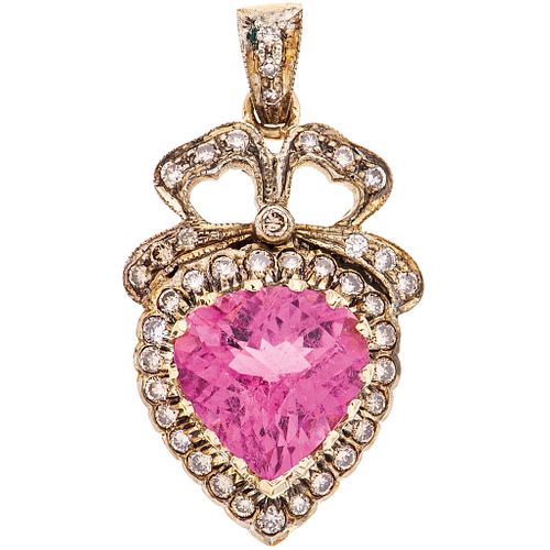 PENDANT WITH TOURMALINE AND DIAMONDS IN 18K YELLOW GOLD AND SILVER 1 faceted tourmaline ~4.0 ct and 40 brilliant cut diamonds