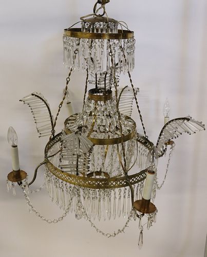 Antique Baltic Gilt Metal And Crystal Chandelier