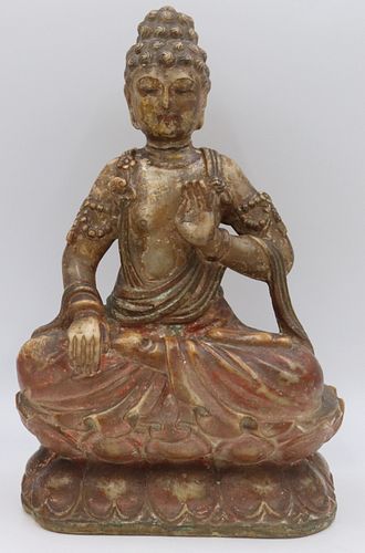 Antique Chinese Polychrome Marble Buddha.