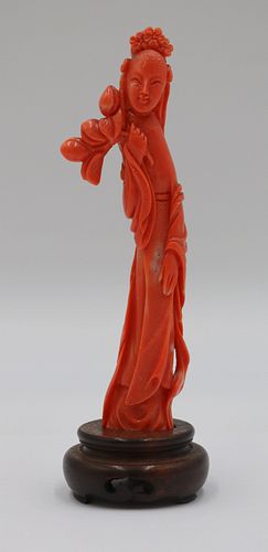 Carved Coral Figure of a Quanyin.