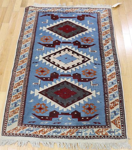 Vintage And Finely Hand Woven Kazak Style Carpet