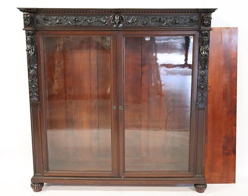Paine Signed Carved 2 Door Bookcase.
