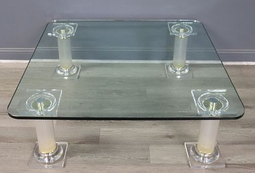 Karl Springer Style Glass Top Coffee Table.