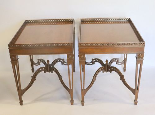 Pair Of Mahogany Chippendale Style 1 Drawer Tables