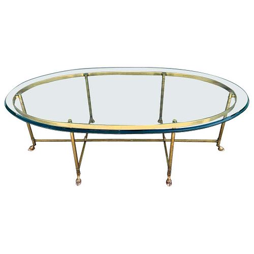 Brass and Glass Hooved Feet Coffee Table by La Barge