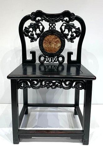Chinese Ebonized Wood Side Chair, Late 19thc.