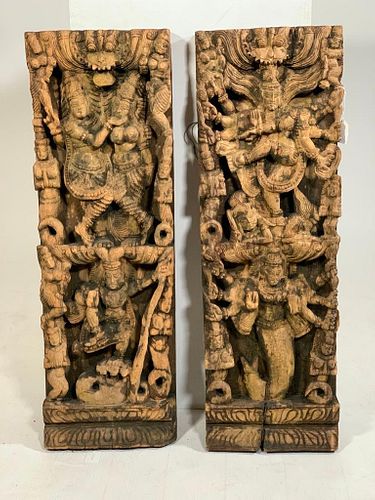 Two Carved Indian Relief Panels