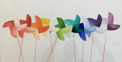 Watercolor Rainbow Pinwheel Art piece.