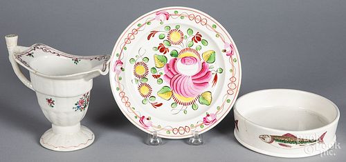 Pearlware char dish, together with a plate