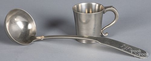 Boardman pewter ladle, together with a handled cup