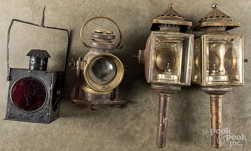 Four early brass and tin lanterns