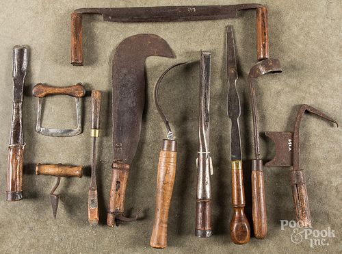 Group of wood handled iron tools