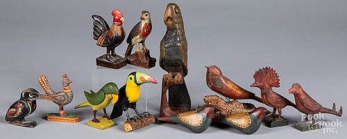 Collection of carved and painted folk art birds