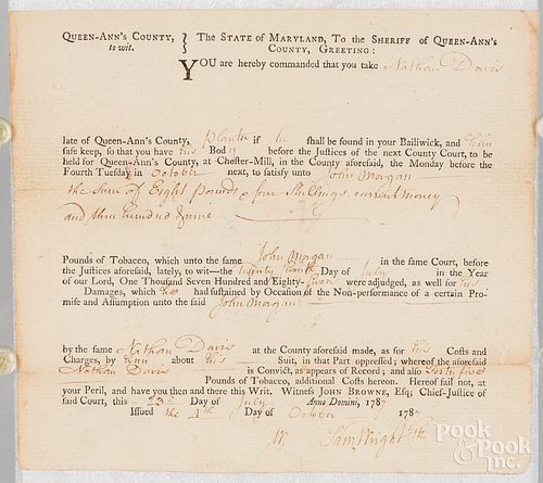 Maryland bond document, dated 1787