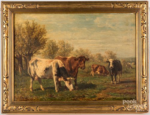 Johannes de Hass oil on canvas landscape with cows